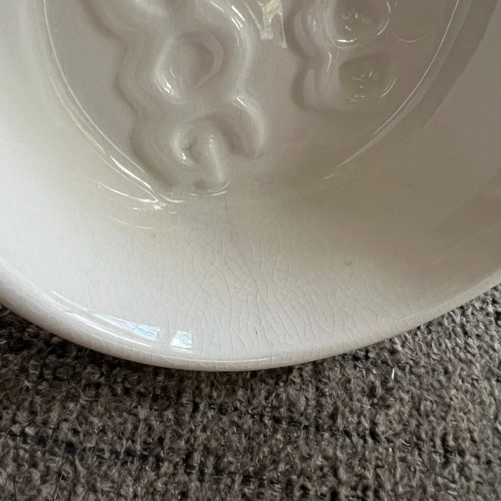 Debby Carman Good Dog Ceramic Bowl White Heart Embossed Pet Dish Crackle Glaze